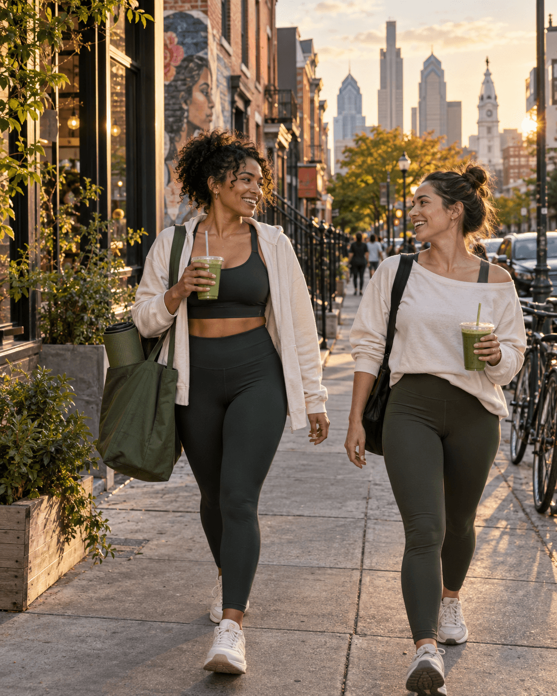 Friends enjoying a walk through a Philadelphia neighborhood